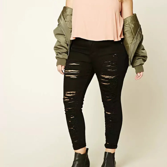 plus black distressed jeans